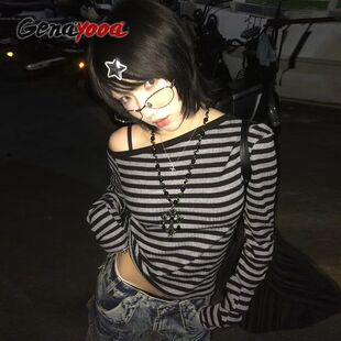 shirt Off Japanese Shoulder Sleeve Y2k Long Genayooa Women