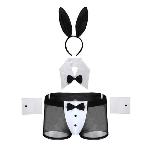 4pcs Mens Bartender Costume Waiter Outfit Sexy Costume Role