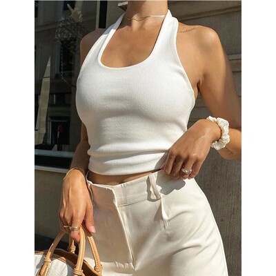 White Halter Sexy Backless Tank Tops for Women Streetwear 20