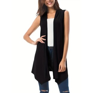 Solid Cardig Plus Sleeveless Hem Color 5XL 1XL Size Women