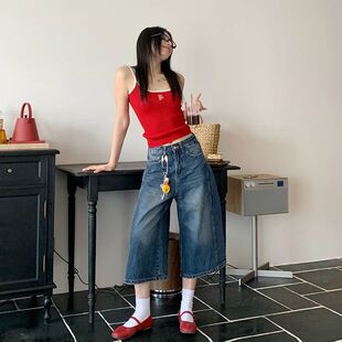 Leg Seven Distressed Waist Den Washed Wide Vintage High Foot