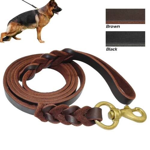 Genuine Leather Dog Leash Dogs Long Leashes Braided Pet Walk