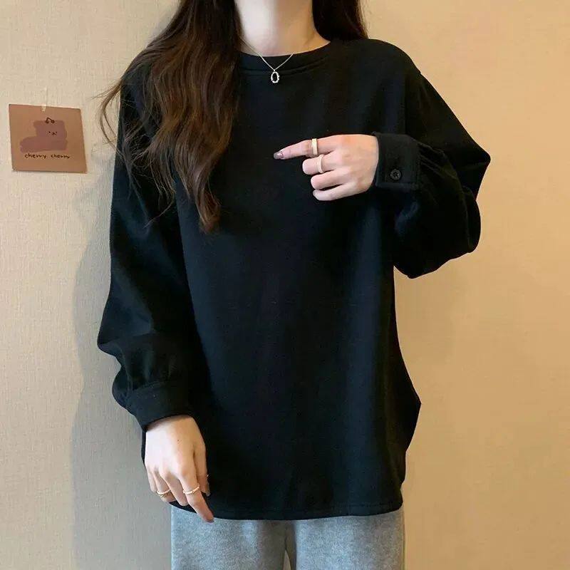 Women Crew Neck Longline Sweatshirt Fleece Lined Loose Fit L