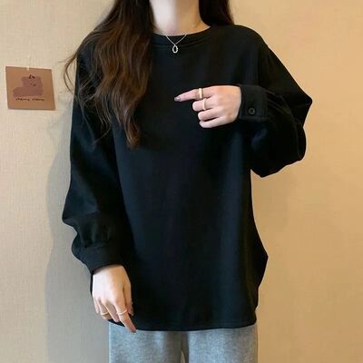 Women Crew Neck Longline Sweatshirt Fleece Lined Loose Fit L