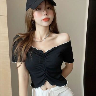 Slim Fit One Shoulder Crop Top Short Sleeve T-Shirt Women's