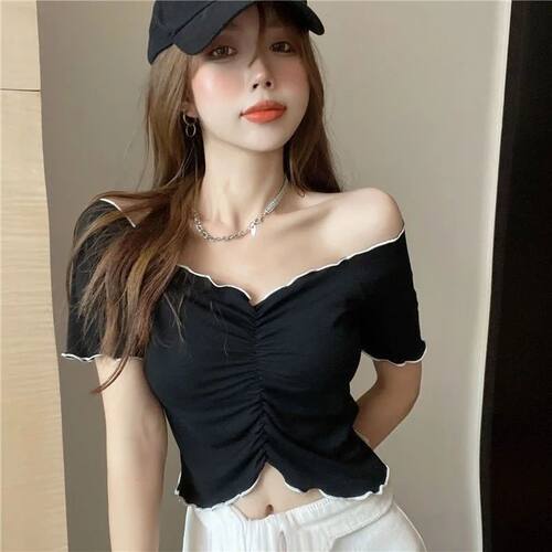 Slim Fit One Shoulder Crop Top Short Sleeve T-Shirt Women's
