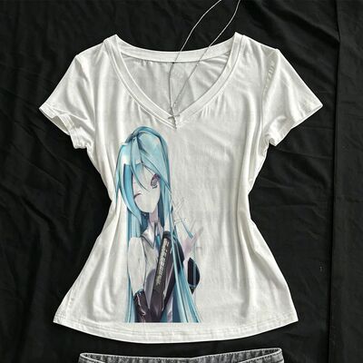 Y2k Girl Pattern Short Sleeve T-shirt Women's Clothing Retro