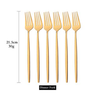 Forks Cutlery Fork Mirror Steel Dinner Stainless 6Pcs Gold