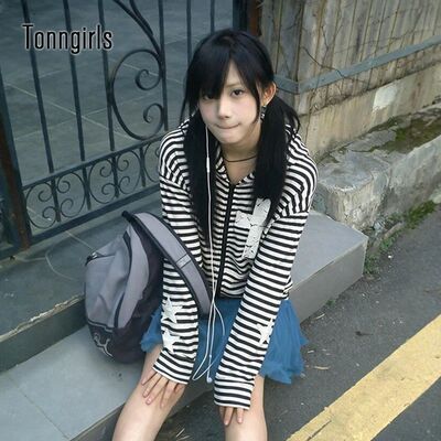 Tonngirls Y2k Aesthetic Women Zip Up Hoodie Long Sleeve Amer