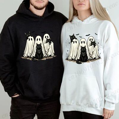 Halloween Ghost Black Cat Hoodies Retro Halloween Sweatshirt