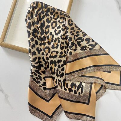 1pcs 70cm Leopard Print Silk Scarf for Women Imitation Silk