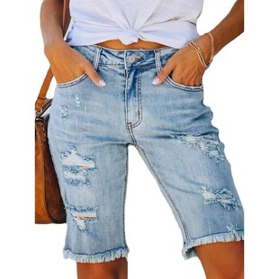 Style Ripped Jeans Women Western Shorts Slim Waist High