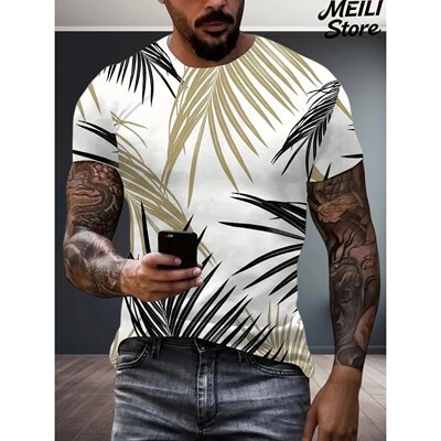 Men's T-Shirt Green Leaf Pattern 3D Printed Top Summer Fashi