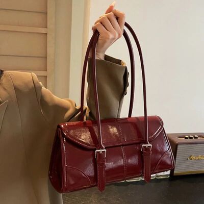 High End Burgundy Oil Wax Leather Underarm Bag Elegant Women