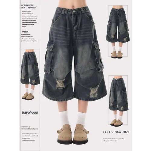 2026 Summer Women American Retro Punk Denim Shorts Y2K 2000s