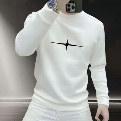 Men's Crew Neck Long-Sleeve Sweatshirt with Black Star/Compa