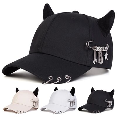 Unisex Lron Ring Cow Horn Personality Baseball Caps Spring A