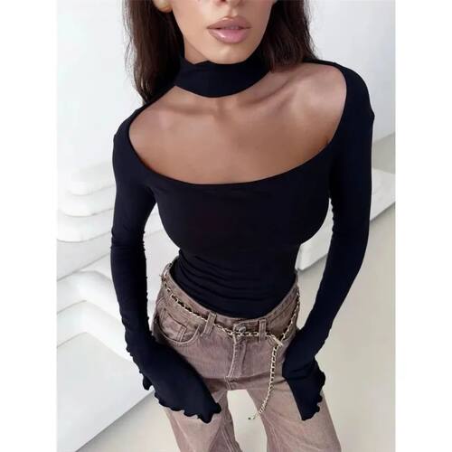 Spring Lace-Up Elegant T-Shirts Top Female Square Collar Rib
