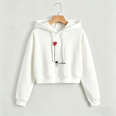 Cartoon Love Print Autumn Winter Cropped Sweatshirt Crop Top