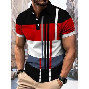 Polo Shirt Casual Fashion Stree Simple Plaid Men Classic For