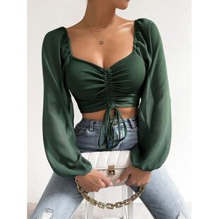 Long Puff Loose Spring Chiffon Tees Autumn Tops Women Sleeve