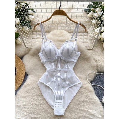 SINGREINY Women Corset Slim Sexy Bodysuits Sleeveless Gauze