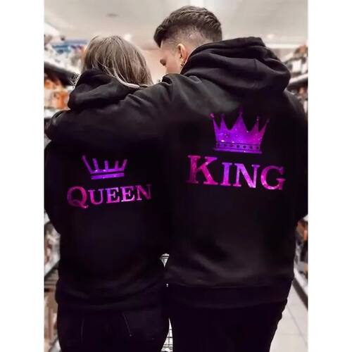 Couple Hoodies King Queen Printed Sweatshirt Starry Sky Styl