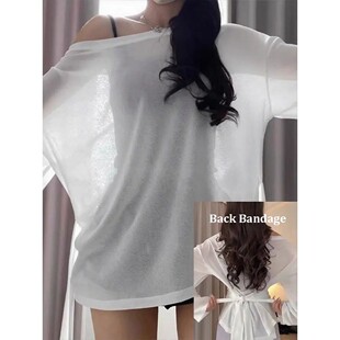 shirt Ban Long Back Sexy Women Oversize sleeve Through See