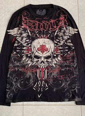 Affliction Long sleeved T shirt Y2K Gothic Fashion Round Nec