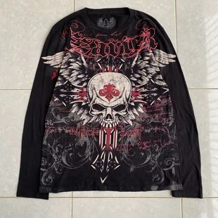 Affliction Long sleeved T shirt Y2K Gothic Fashion Round Nec