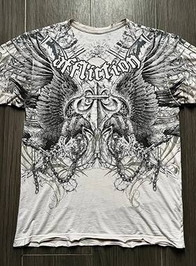 90s affliction Hip Hop Skull Graphic t shirts Men Streetwear