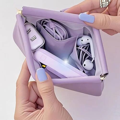 Automatic Closed Purse Bag Mini PU Separate Earphone Chargin