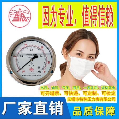 特种仪表 耐震压力表YN60III 250BAR 25MPA 表盘60MM 1/4英制