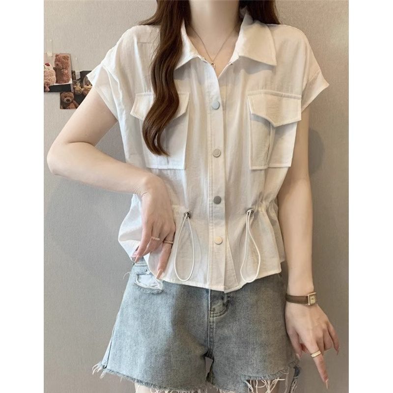 夏季胖妹妹显瘦抽绳休闲上衣