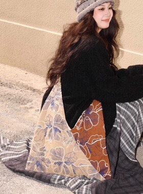 咩奇【枫叶】三角包原创复古刺绣棉麻拼接单肩斜挎包民族风单肩包