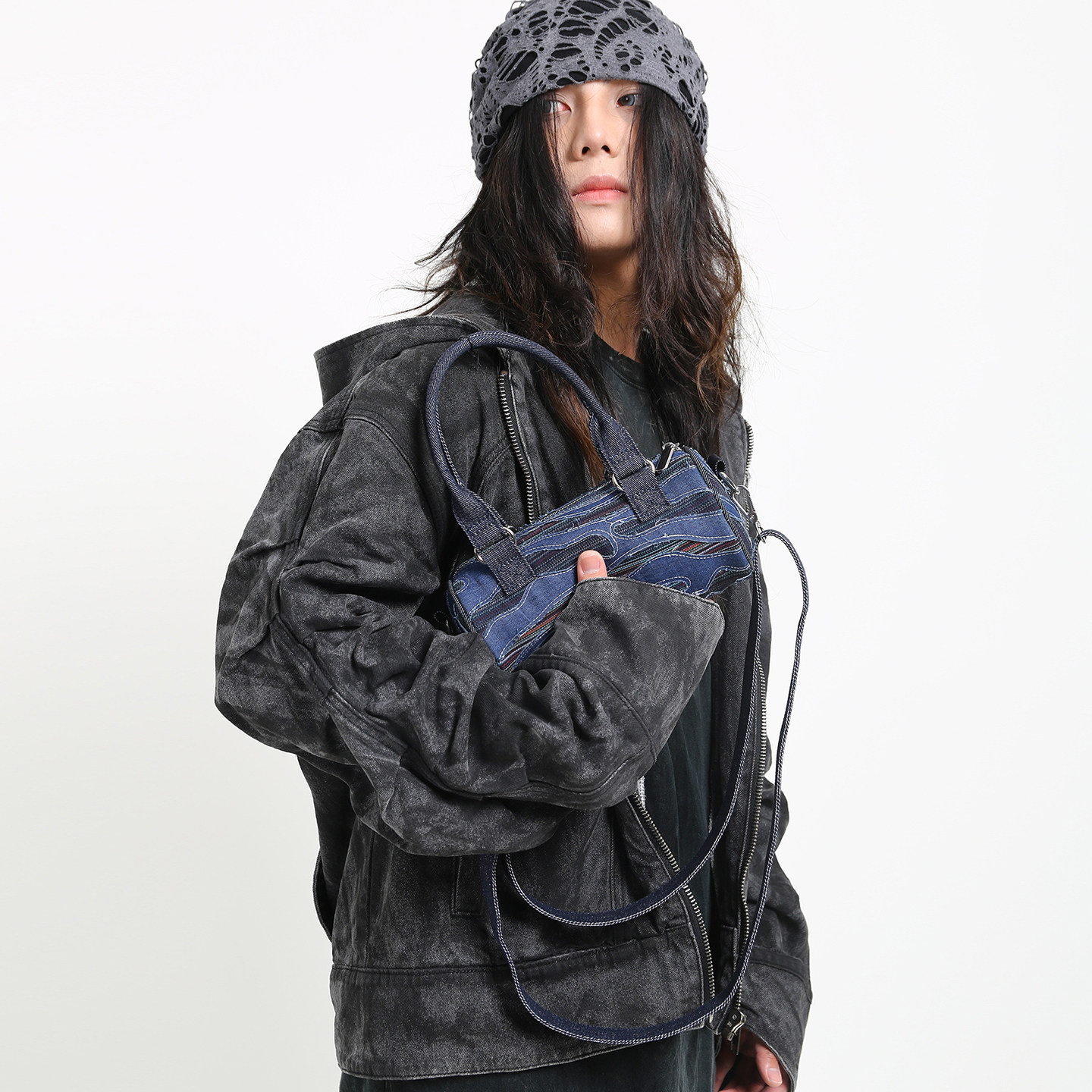 咩奇 【毛絮碎影】复古丹宁圆筒包牛仔流苏设计感手提斜挎腋下包,箱包皮具/热销女包/男包,波士顿包,淘宝优惠券,粉丝福利购,淘宝优惠卷