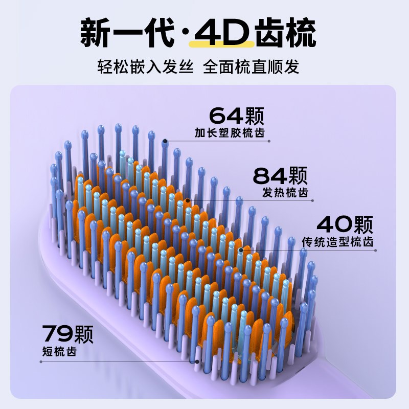 乐程式4D直发梳负离子不伤发直板夹卷发棒蓬松夹板直卷两用电梳子