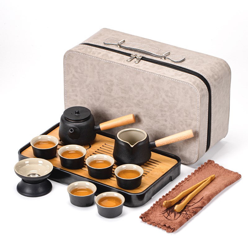 美甚旅行功夫茶具小套装日式简约陶瓷泡茶壶户外轻奢茶盘便携包装