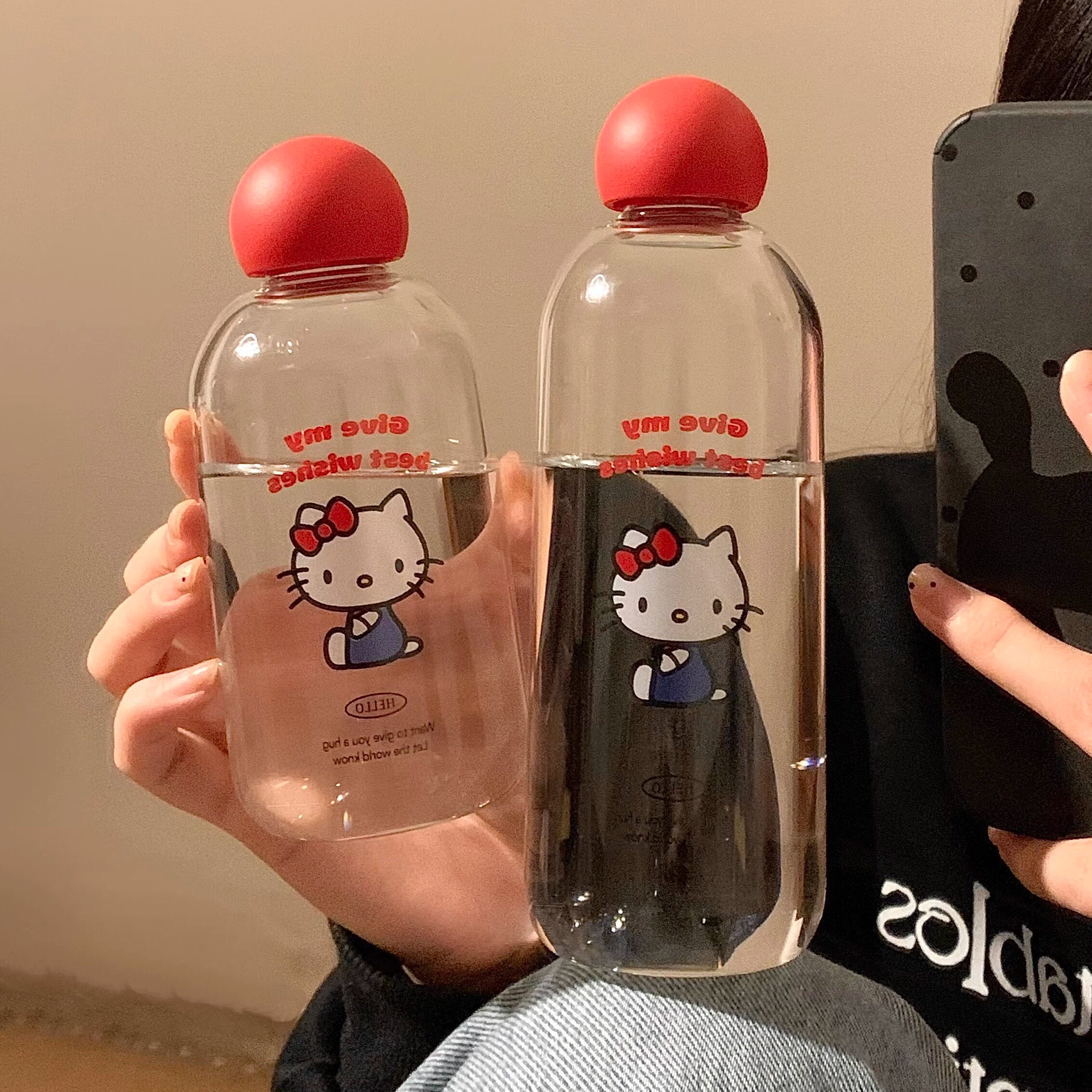 可爱猫咪双层玻璃水杯女生高颜值大容量耐高温高硼硅透明杯子