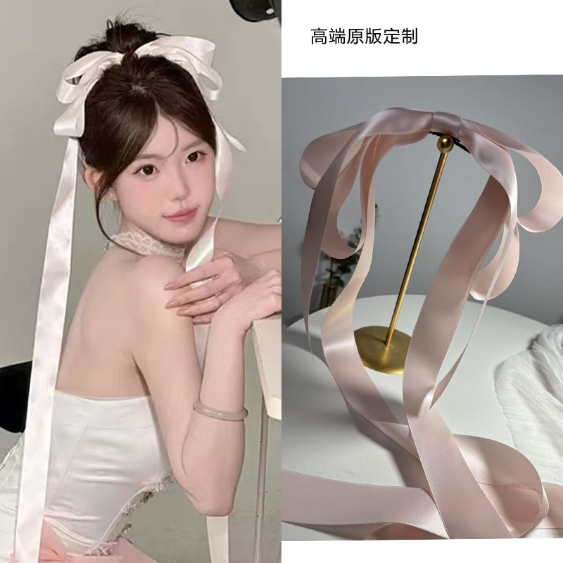 垂耳兔头饰超大缎面丝带蝴蝶结飘带发饰发夹发夹超仙新娘拍照道具