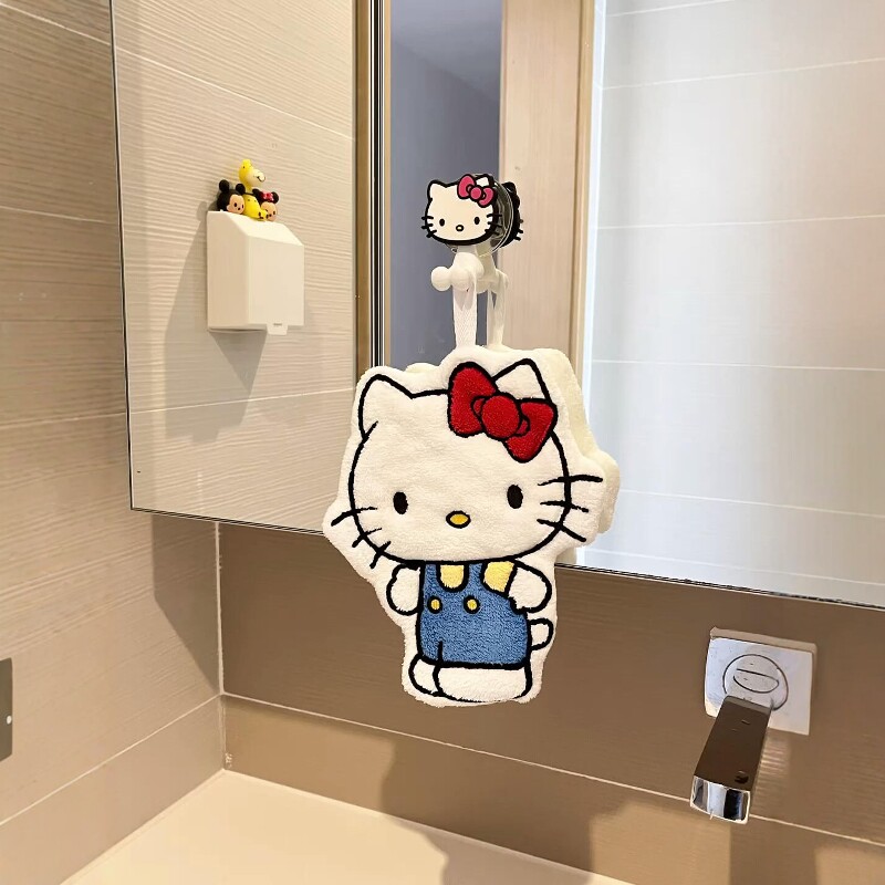 kitty擦手巾挂式可爱化妆室珊瑚绒毛巾超强吸水不掉毛加厚擦手帕