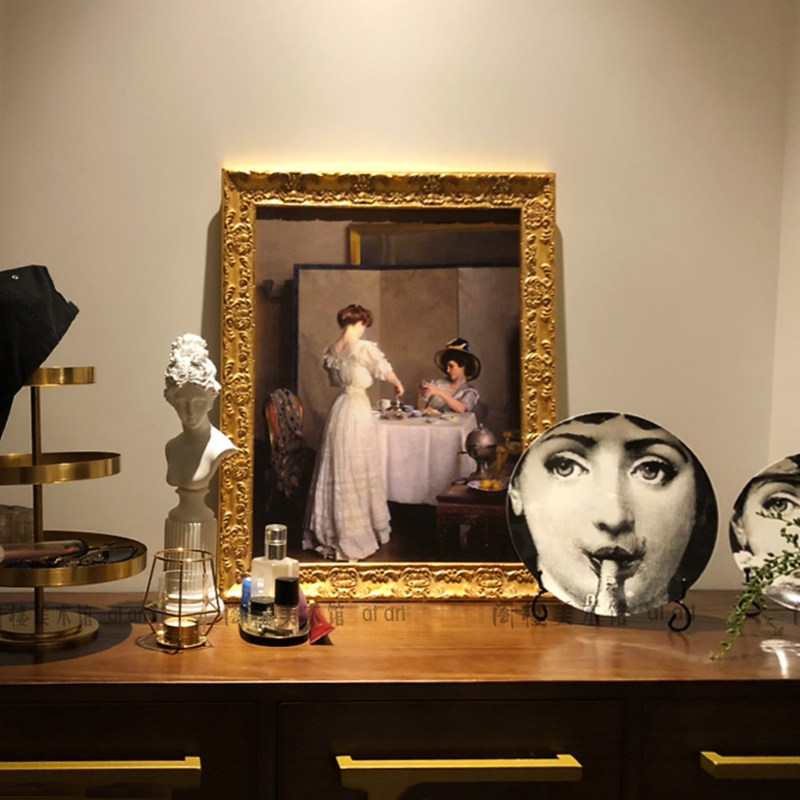 实木画框艺术微喷肖像油画婚纱照客厅欧式复古原木挂画来图定制