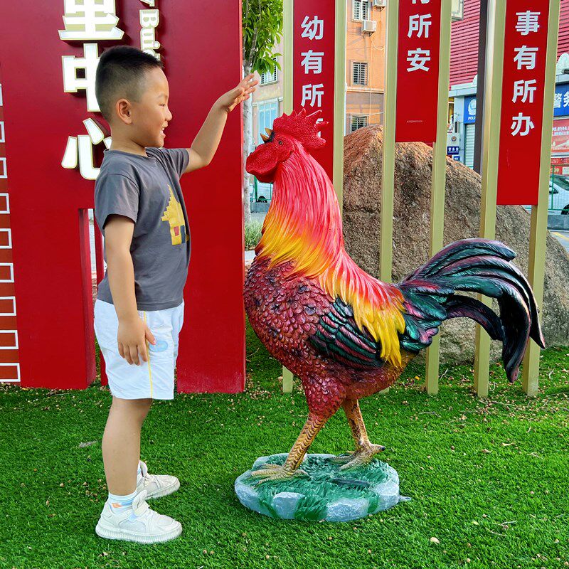 仿真声控大公鸡造型雕塑户外玻璃钢母鸡摆件庭院商场门店动物装饰