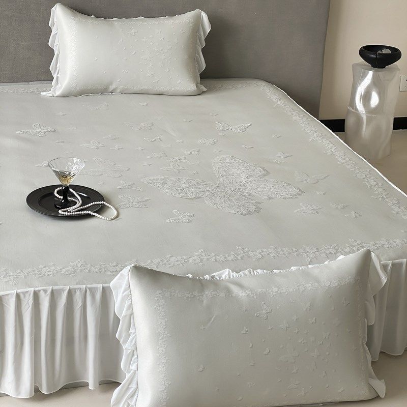 精选HJ轻奢高级感冰丝凉席床裙款三件套床上用品夏季床品数码印花,床上用品,冰丝席,淘宝优惠券,粉丝福利购,淘宝优惠卷