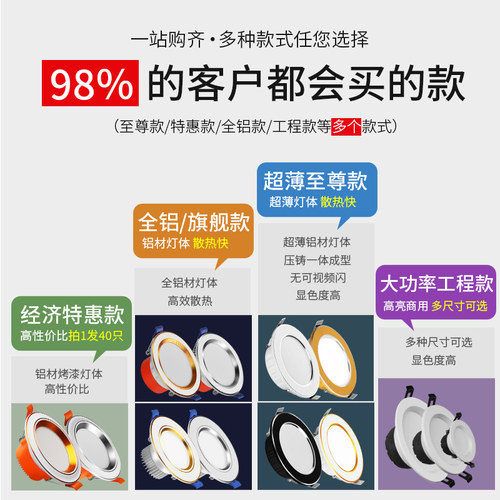 led筒灯天花灯3w5w7.5开孔射灯嵌入式客厅孔灯猫眼洞灯家用牛眼灯