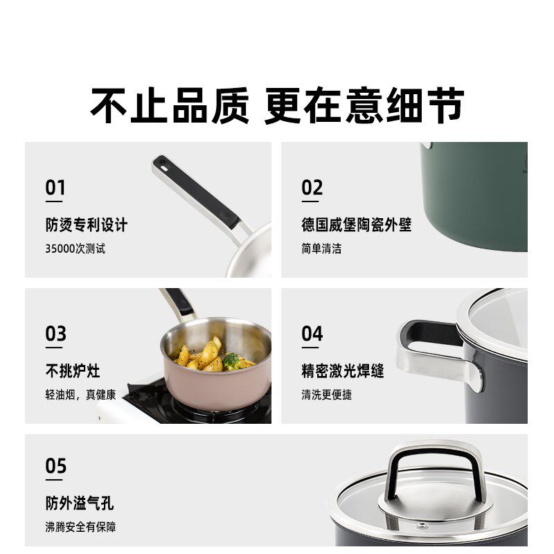 莱德斯 304不锈钢平底煎锅陶瓷外层不粘锅身牛排玉子烧家用煎锅
