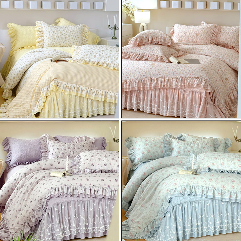 秋冬小清新碎花AB版棉感水洗床盖枕套被套床上用品套件