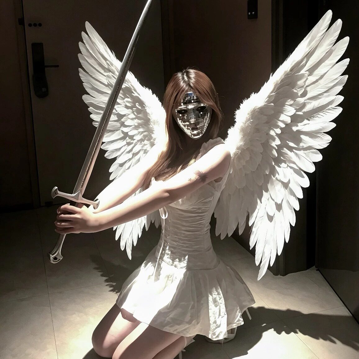 【天使or恶魔】覆面系钻石面具女生氛围感拍照道具黑色白色翅膀