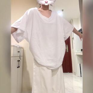 白色短袖女t恤夏v领韩版慵懒感显瘦上衣薄款透气宽松半袖2025新款