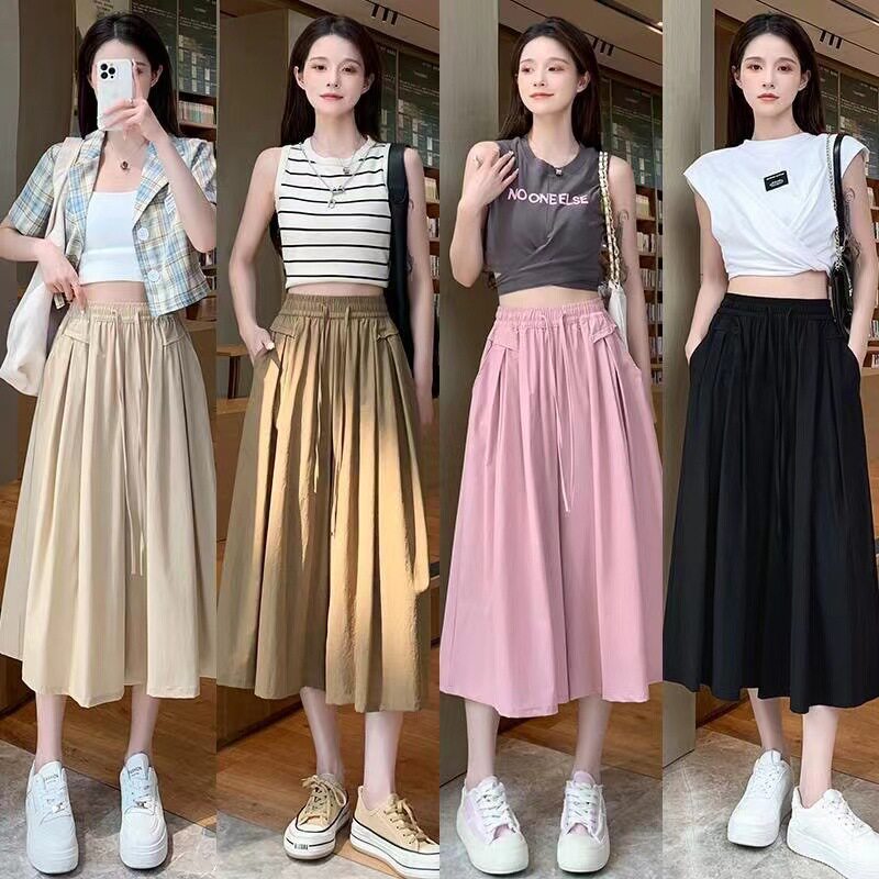 夏季新款高腰阔腿七分裙裤女｜